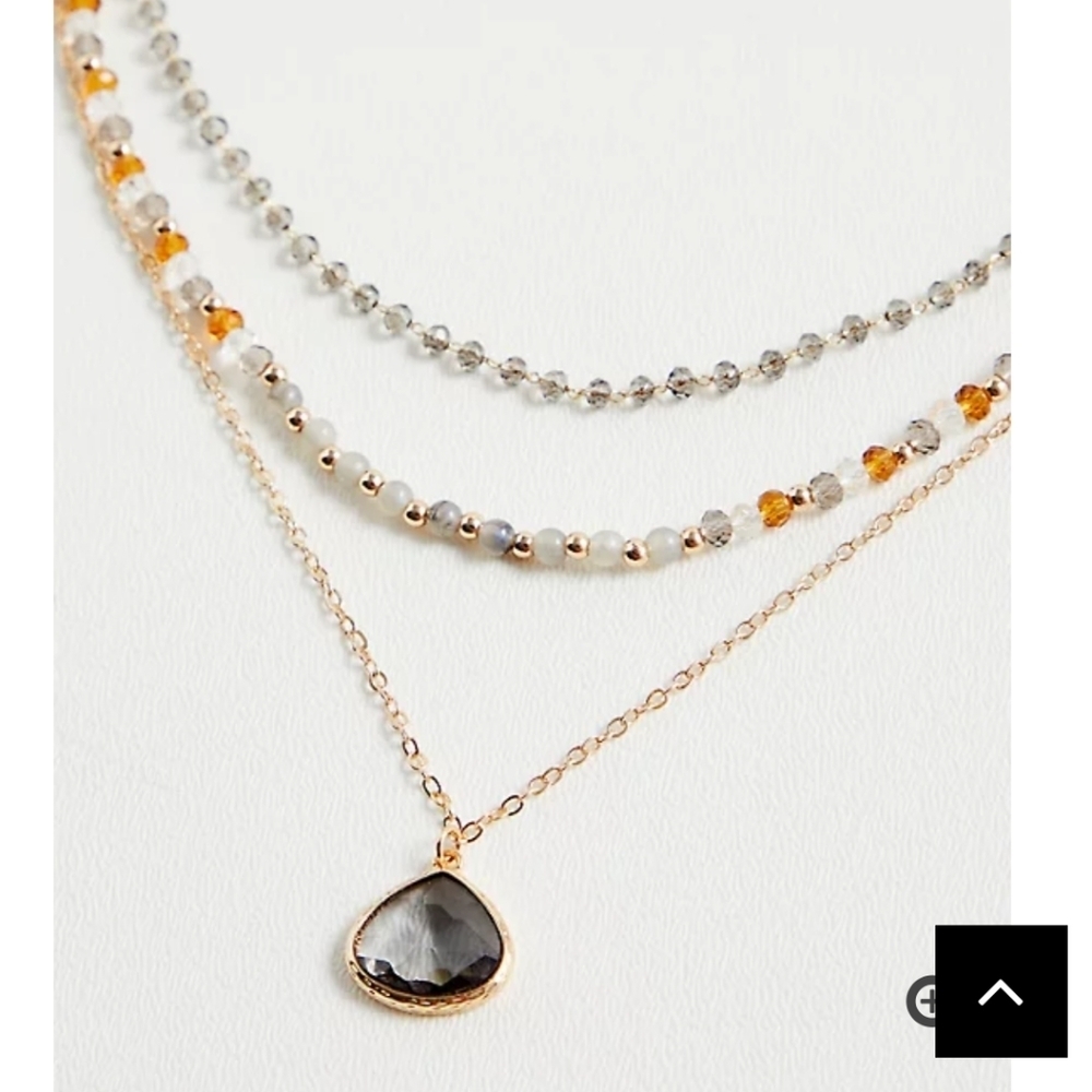 🆕GOLD-TONE BEADED & FAUX STONE LAYERED NECKLACE